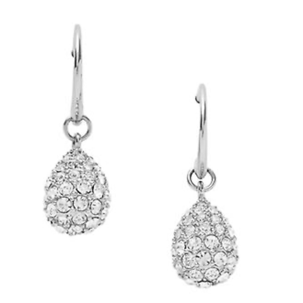 NWT Fossil Long Live Vintage Glitz Crystal Teardrop Earrings Stainless Steel